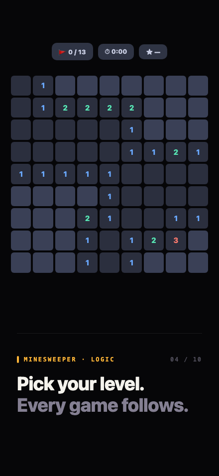 A Minesweeper board opened up