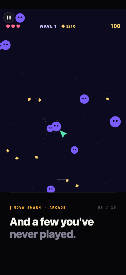 The Nova Swarm arcade game mid-wave